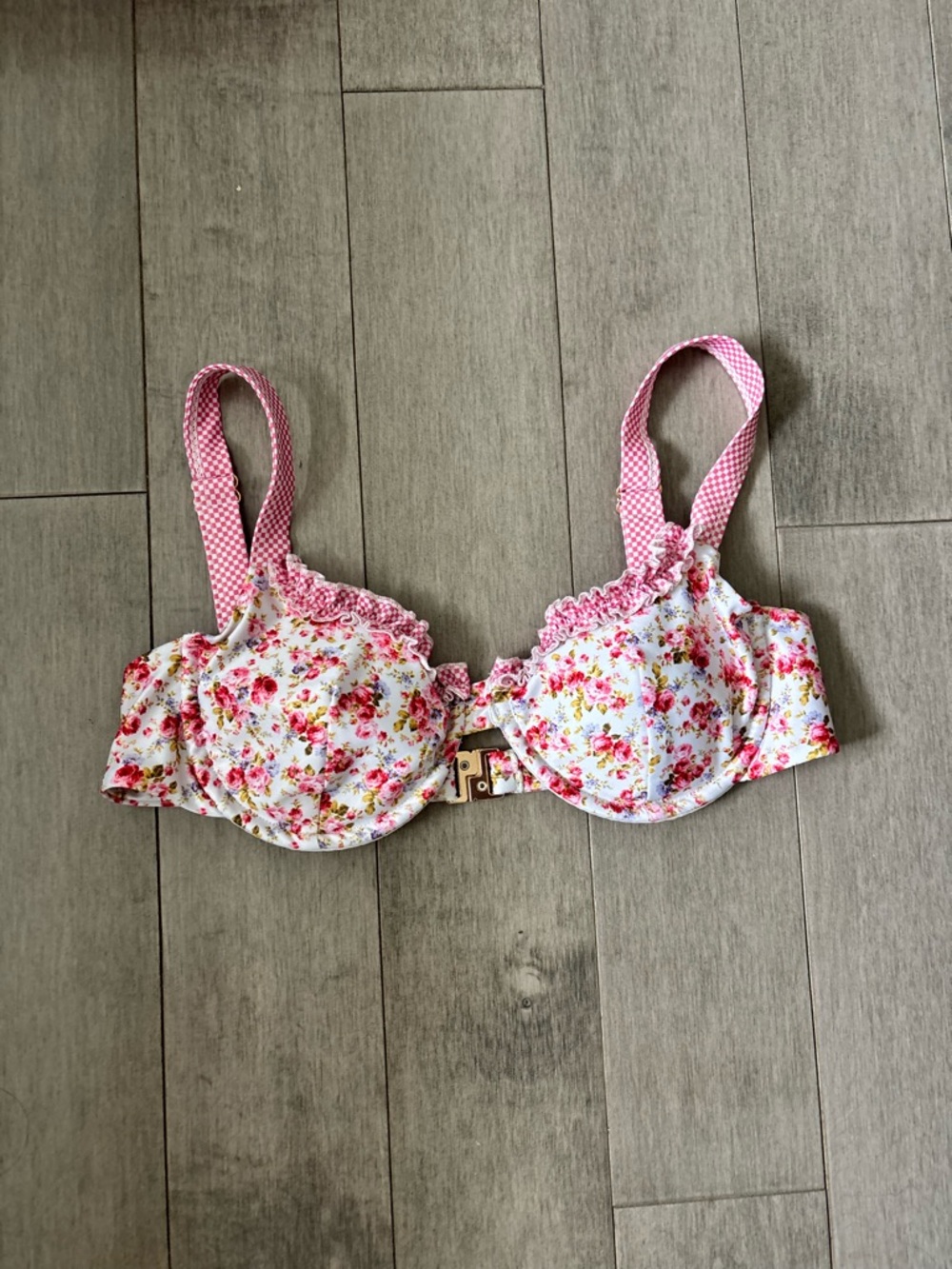 Strawberry Milk Mob Floral Pink and White Bikini Top